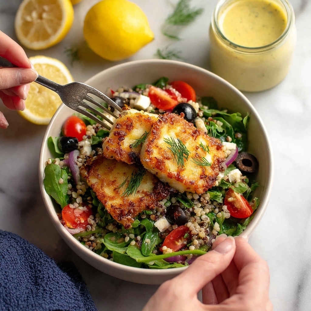 Mediterranean Brown Rice Salad with Crispy Halloumi Recipe - Recipe Image