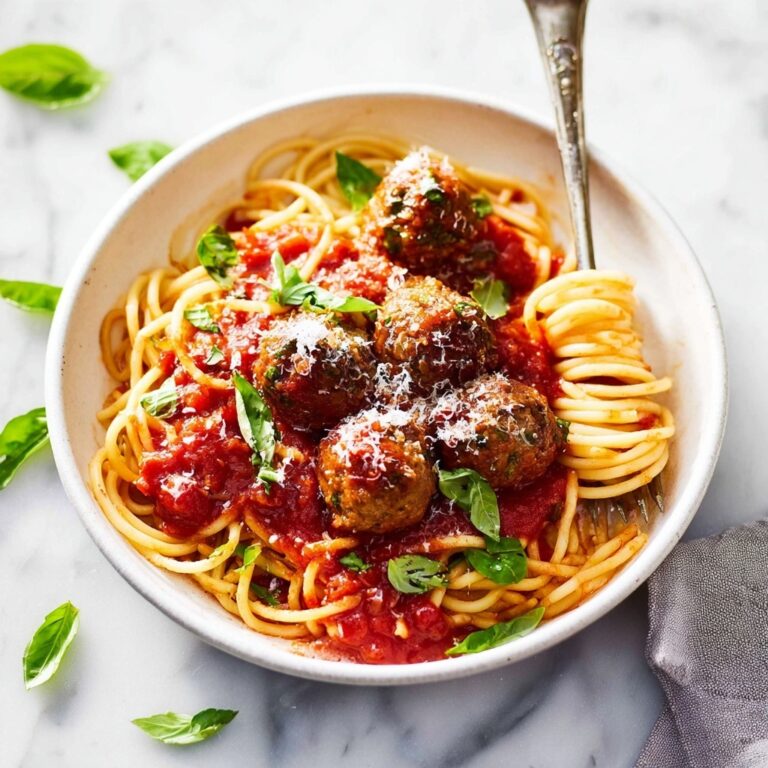 Baked Chicken Meatballs with Spaghetti in Tomato Sauce Recipe