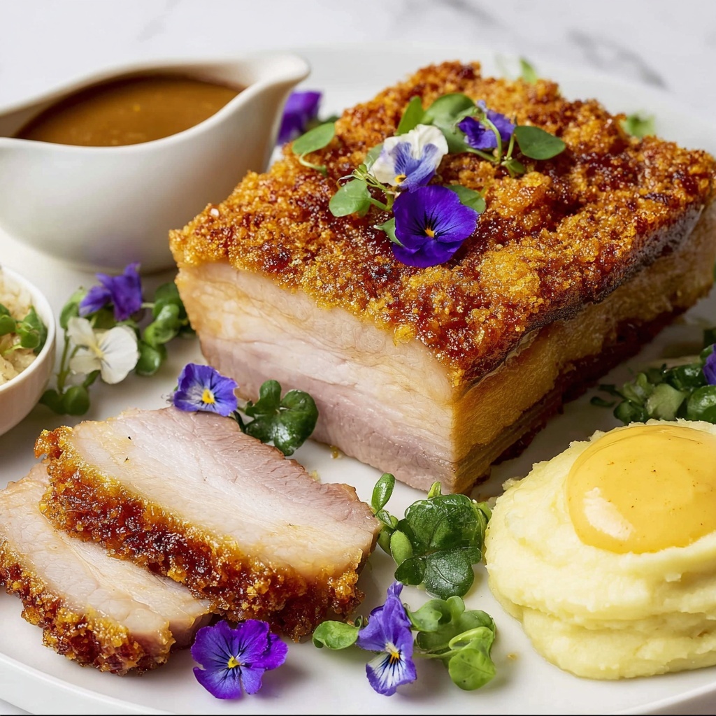 Slow-Roasted Crispy Pork Belly with Apple Sauce and Vermouth Jus Recipe - Recipe Image