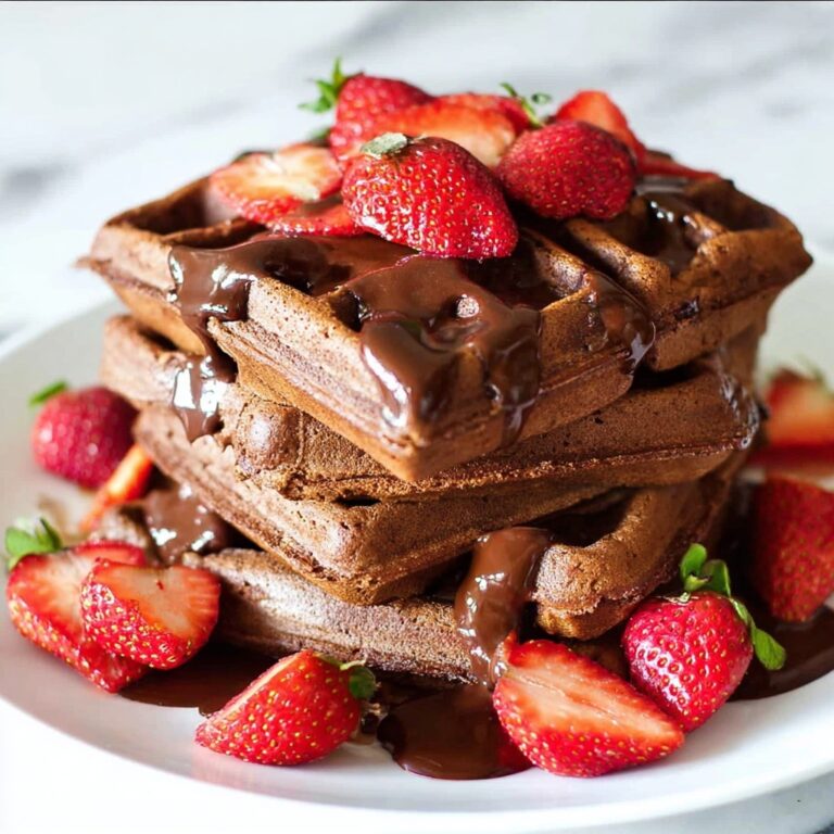 Dark Chocolate Waffles with Ganache and Strawberries Recipe
