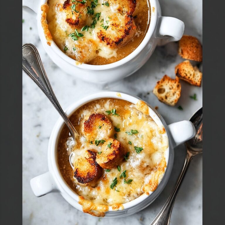 Classic French Onion Soup with Gruyere and Baguette Croutons Recipe