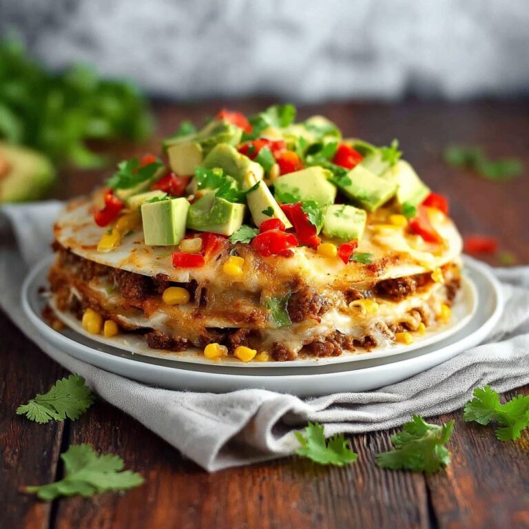 Taco Stack with Pulled Pork or Chicken and Fresh Toppings Recipe