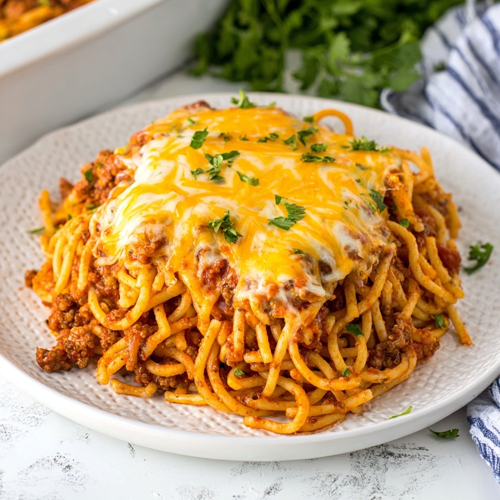 Baked Spaghetti Casserole with Ground Beef and Mozzarella Recipe - Recipe Image