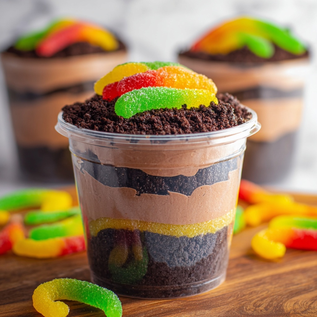 Dirt Pudding in Clear Buckets with Gummy Worms Recipe - Recipe Image
