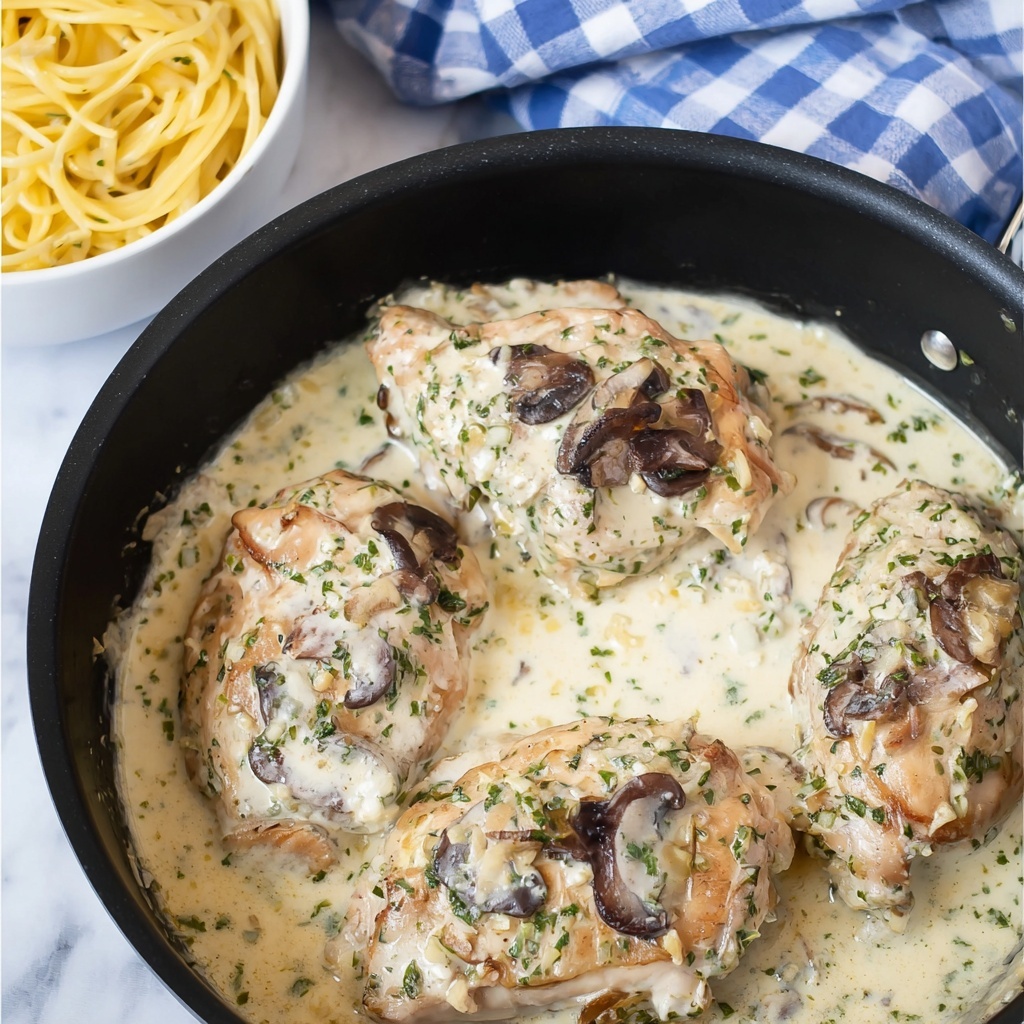 Mushroom Stuffed Chicken Breast with Parmesan Cream Sauce Recipe - Recipe Image