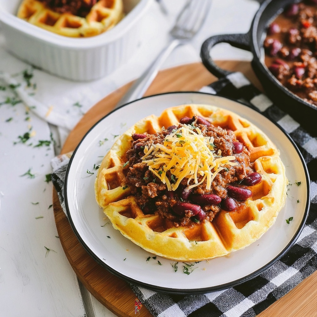 Cheesy Cornbread Waffles with Chili Recipe - Recipe Image