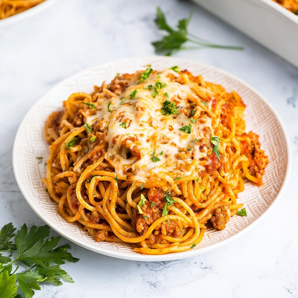 Baked Spaghetti Casserole with Ground Beef and Mozzarella Recipe - Recipe Image
