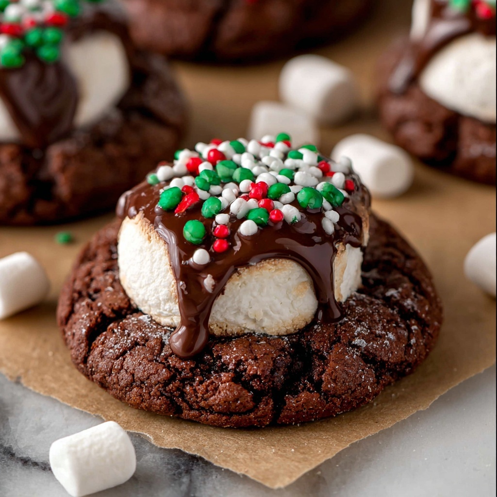 Hot Cocoa Cookies with Marshmallows and Chocolate Drizzle Recipe - Recipe Image