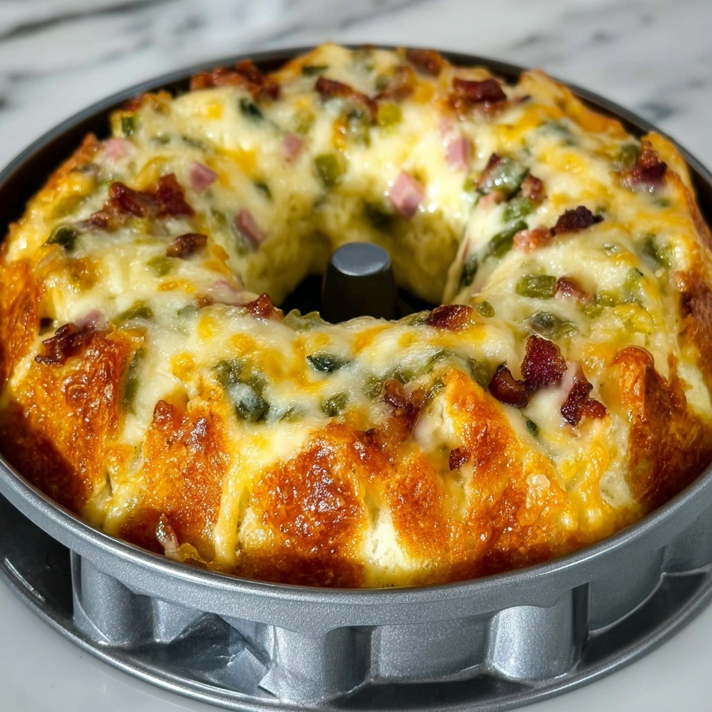 Savory Breakfast Bundt Cake with Ham, Spinach, Hash Browns, and Cheese Recipe - Recipe Image