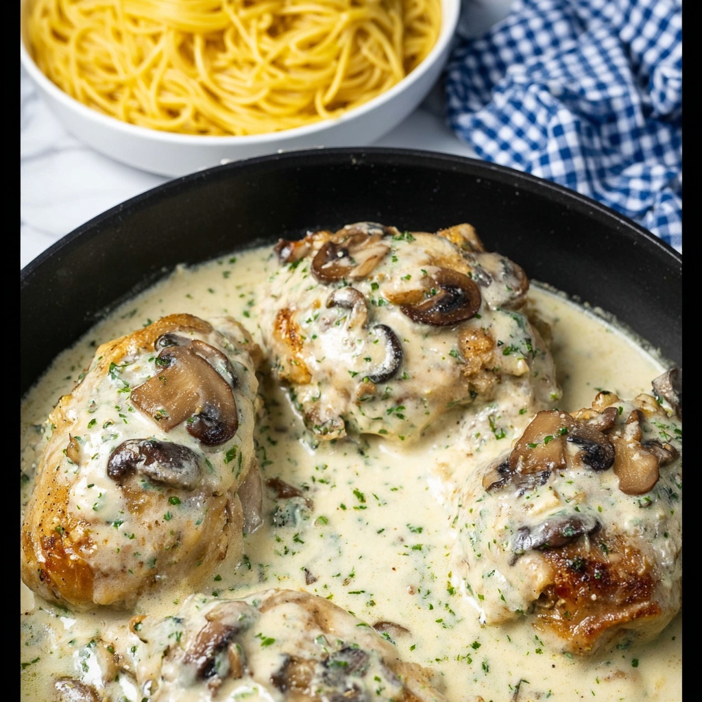 Mushroom Stuffed Chicken Breast with Parmesan Cream Sauce Recipe - Recipe Image