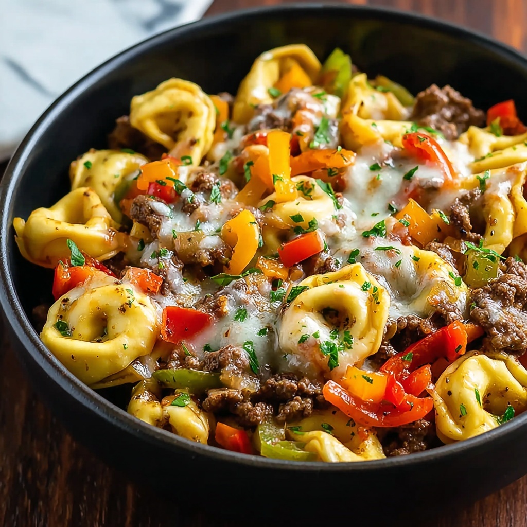 Philly Cheesesteak Tortellini Pasta Recipe - Recipe Image