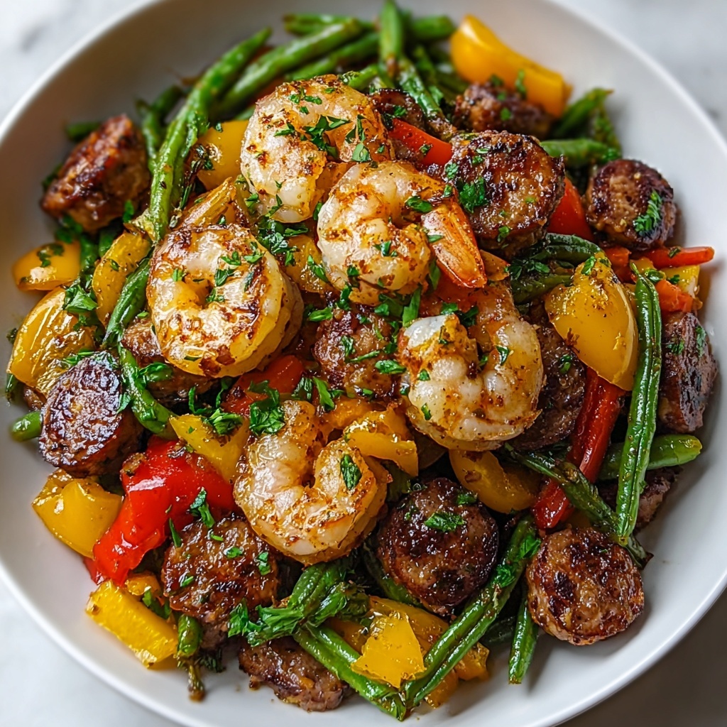 Flavorful Shrimp and Sausage Veggie Skillet in One Pan Recipe - Recipe Image