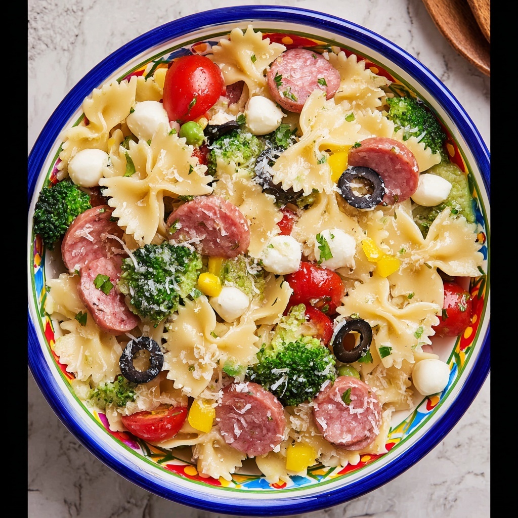 Bow Tie Pasta Salad with Italian Dressing, Cherry Tomatoes, and Fresh Mozzarella Recipe - Recipe Image