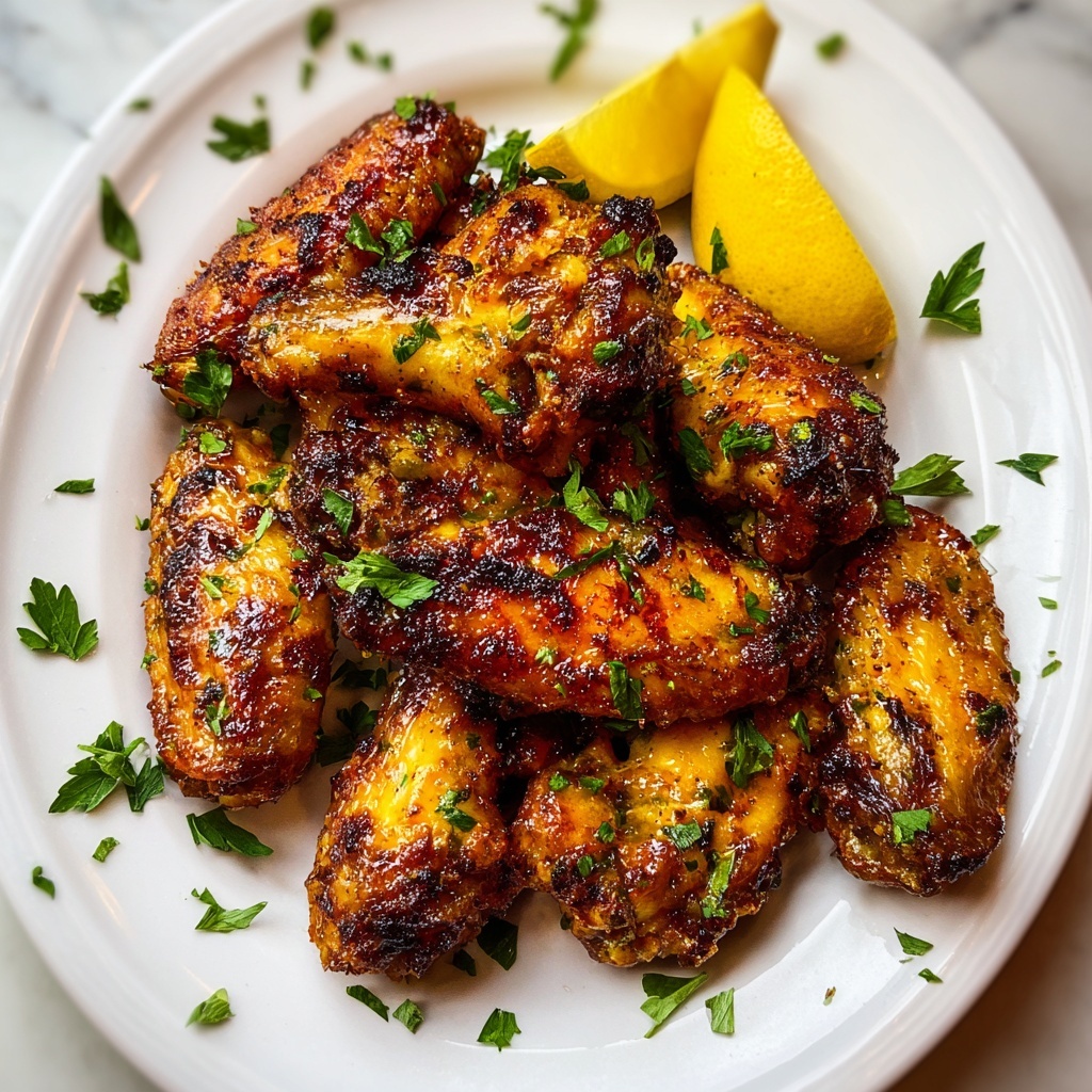 Crispy Baked Chicken Wings with Seasoning and Fresh Garnishes Recipe - Recipe Image