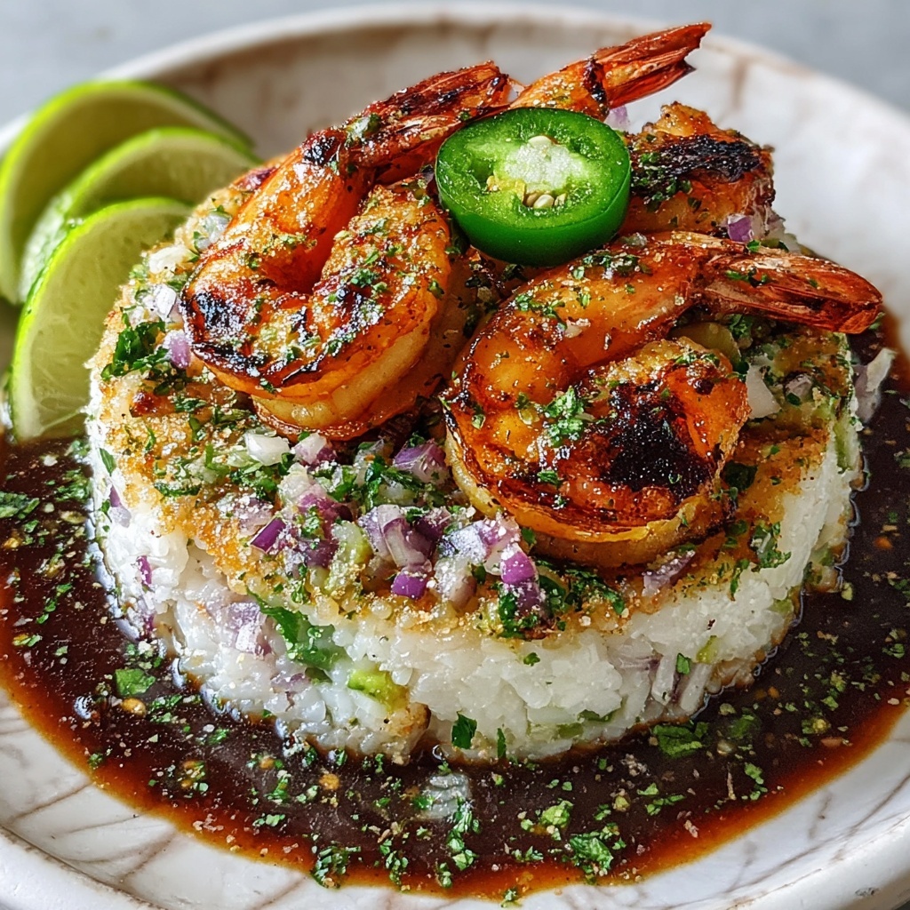 Honey Lime Shrimp and Avocado Rice Stack Recipe - Recipe Image