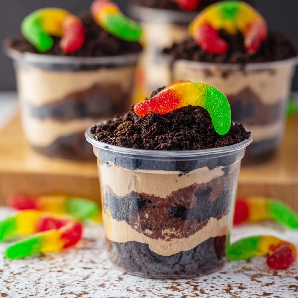 Dirt Pudding in Clear Buckets with Gummy Worms Recipe - Recipe Image