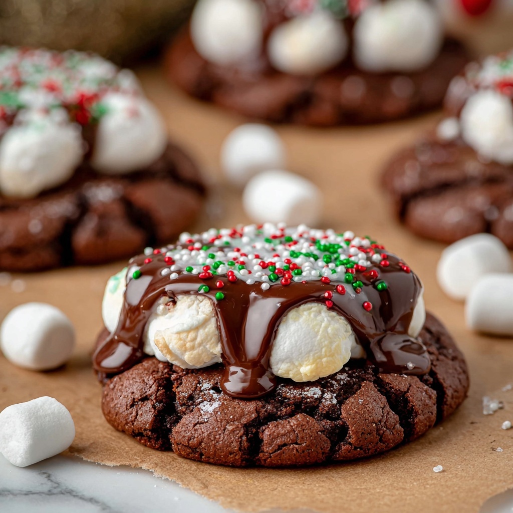 Hot Cocoa Cookies with Marshmallows and Chocolate Drizzle Recipe - Recipe Image