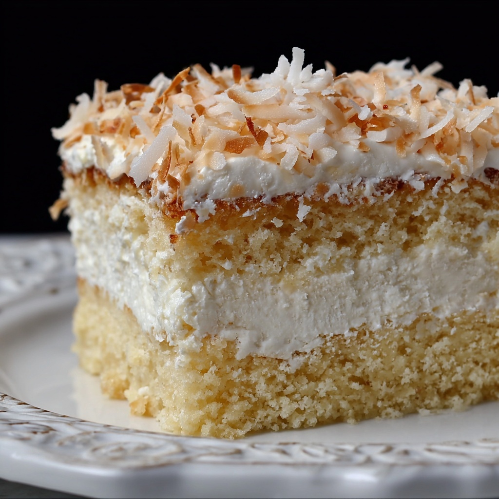 Cream of Coconut Cake with Flaked Coconut and Cool Whip Recipe - Recipe Image