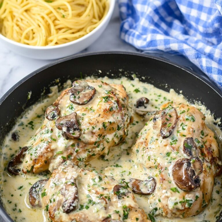 Mushroom Stuffed Chicken Breast with Parmesan Cream Sauce Recipe