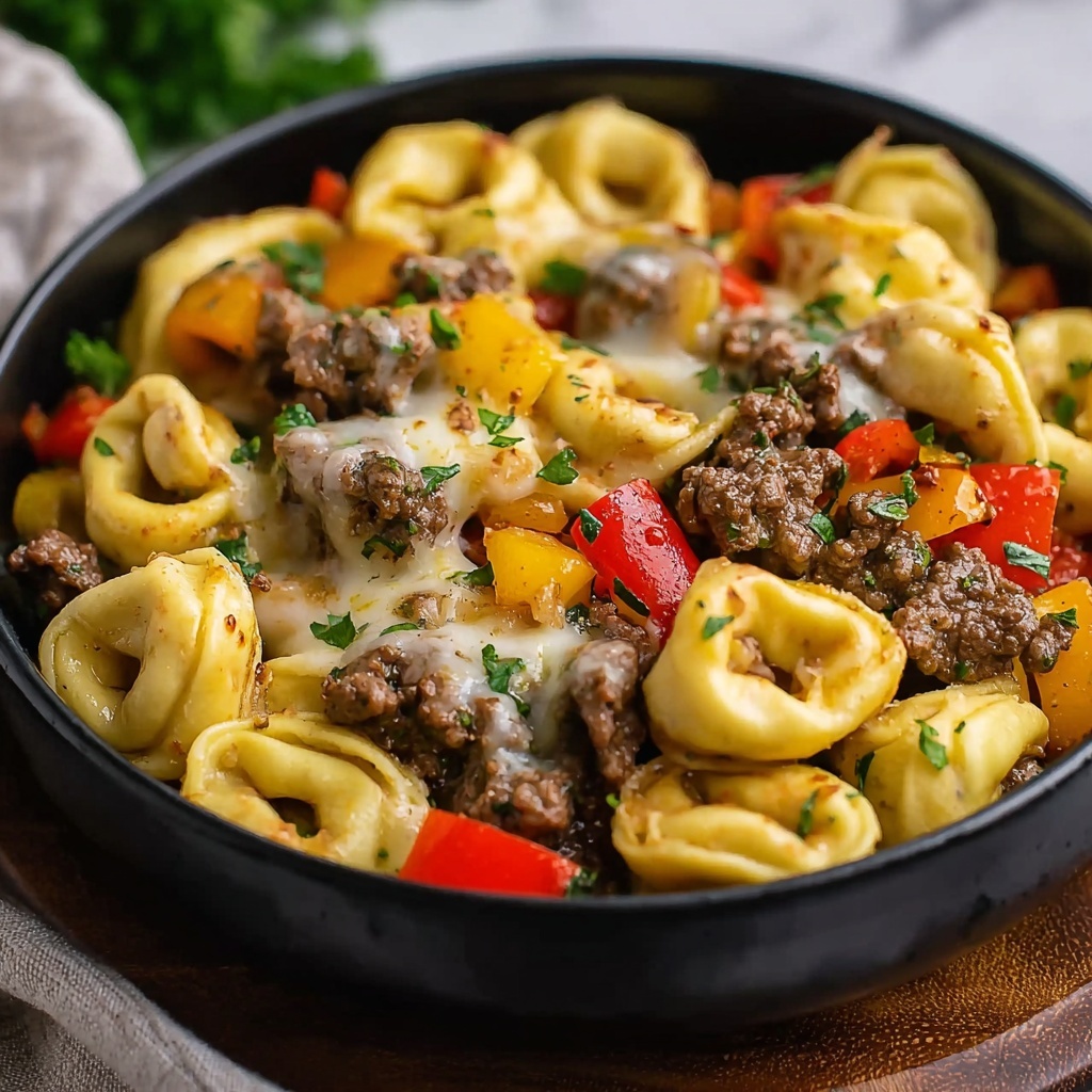 Philly Cheesesteak Tortellini Pasta Recipe - Recipe Image