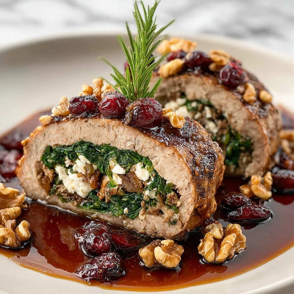 Christmas Stuffed Pork Tenderloin with Cranberries, Spinach, and Goat Cheese Recipe - Recipe Image