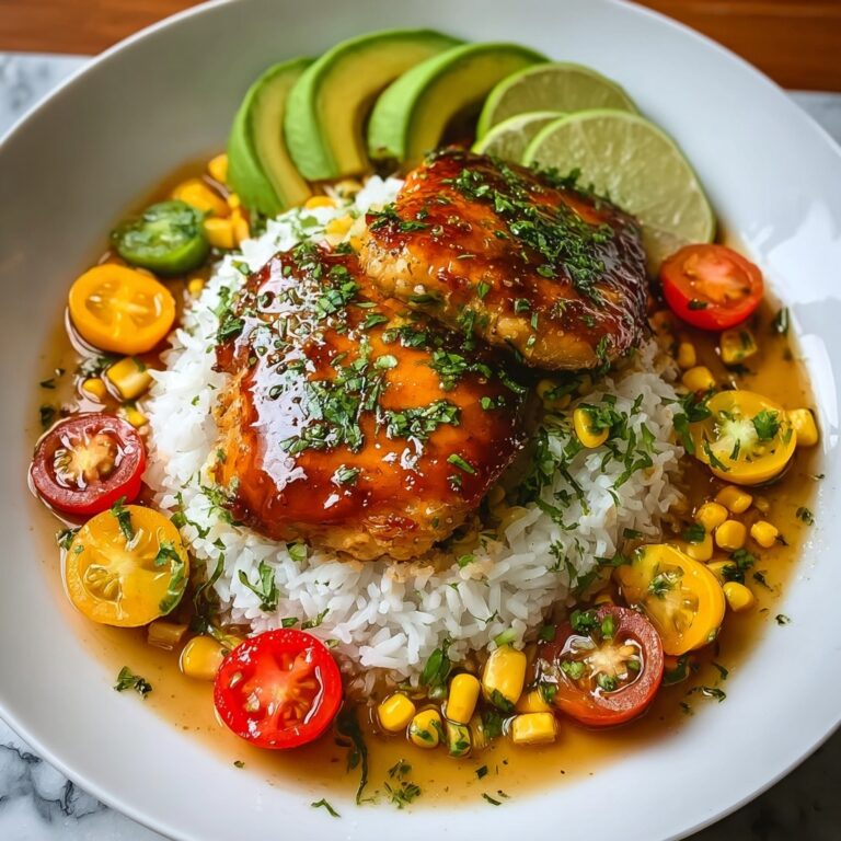 Glazed Honey Lime Chicken with Avocado and Rice Stack Dinner Bowl Recipe