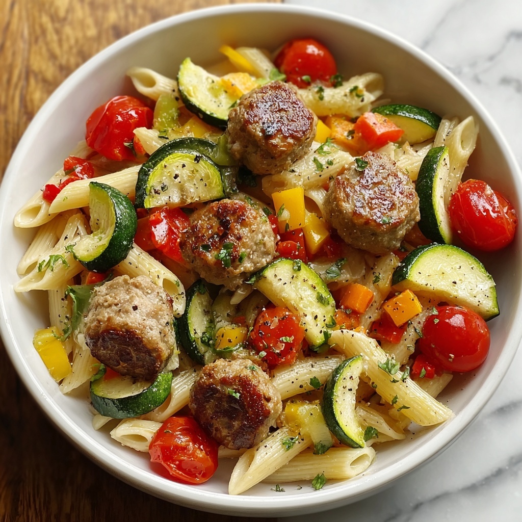 Chicken Sausages with Zucchini, Tomatoes, and Pasta Recipe - Recipe Image