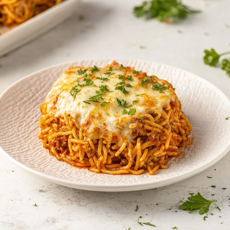 Baked Spaghetti Casserole with Ground Beef and Mozzarella Recipe