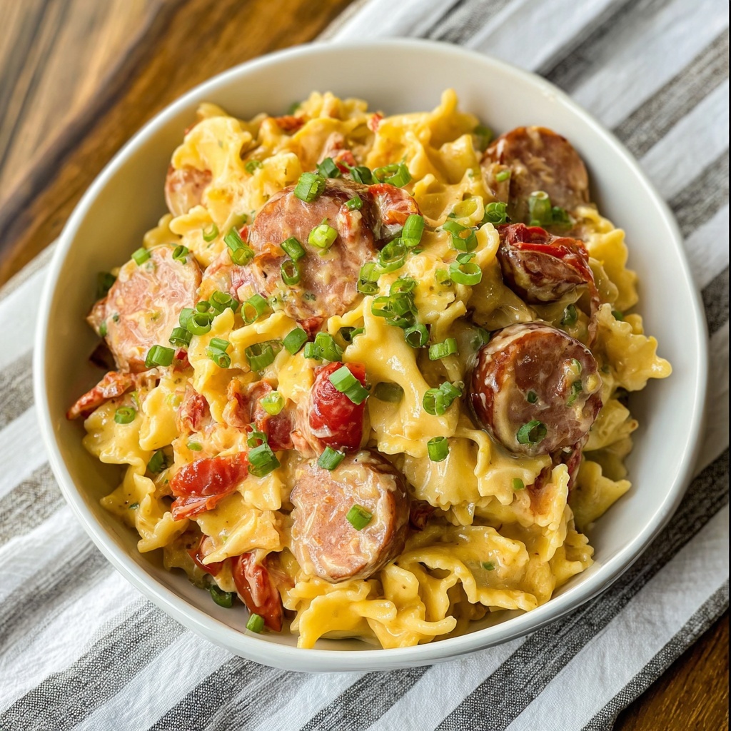 Creamy Smoked Sausage Pasta with Pepper Jack and Green Chiles Recipe - Recipe Image