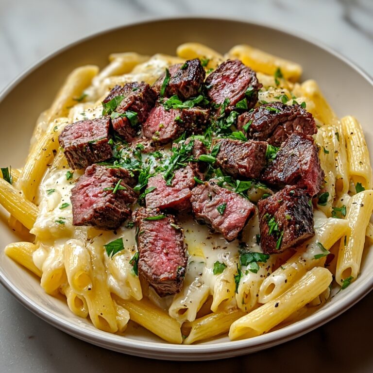 Steak and Creamy Garlic Parmesan Pasta Recipe