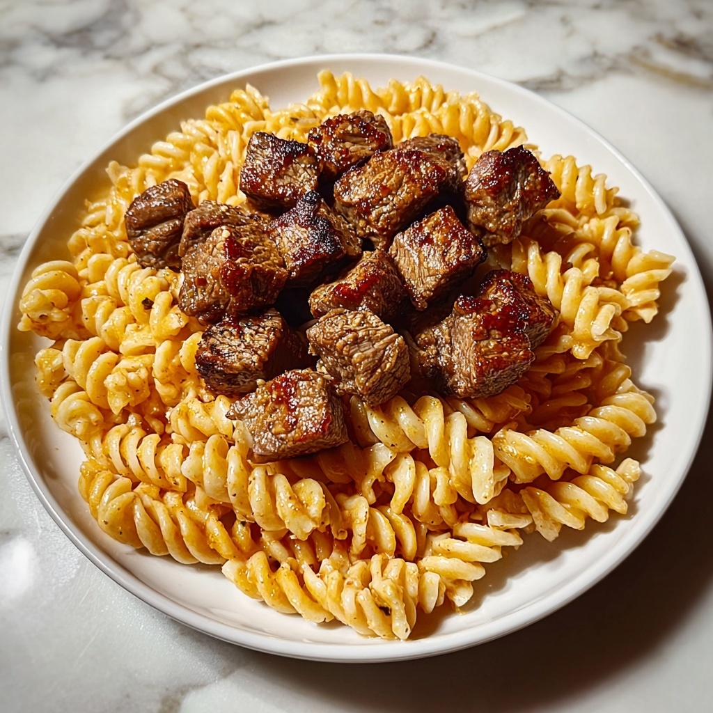 Cajun Steak Tips with Cheesy Parmesan Rotini Recipe - Recipe Image