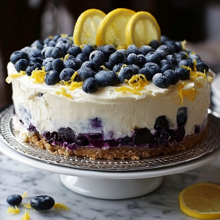 Indulgent No-Bake Lemon Blueberry Cream Cake Delight Recipe