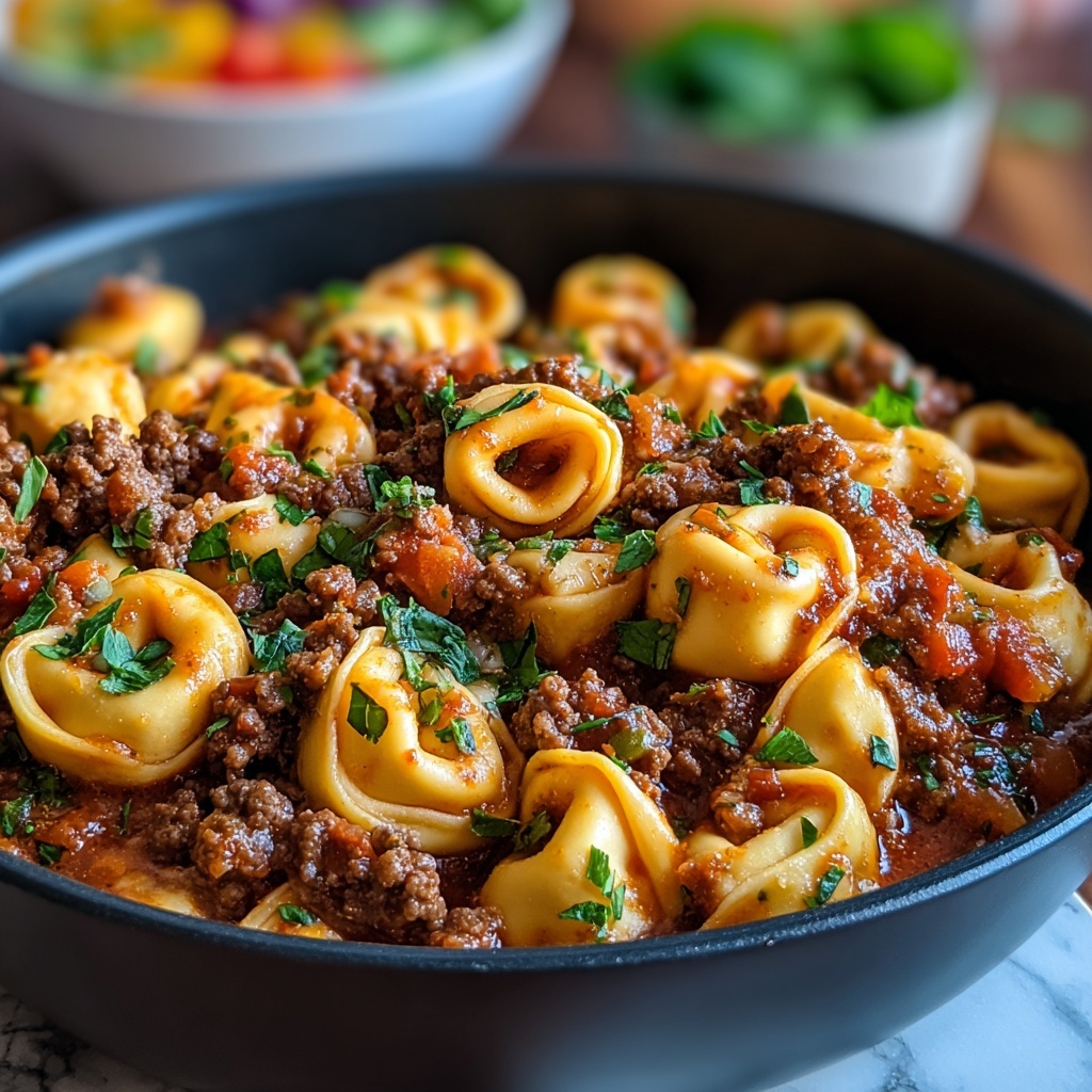 Cheesy Beef Enchilada Tortellini Skillet Recipe - Recipe Image