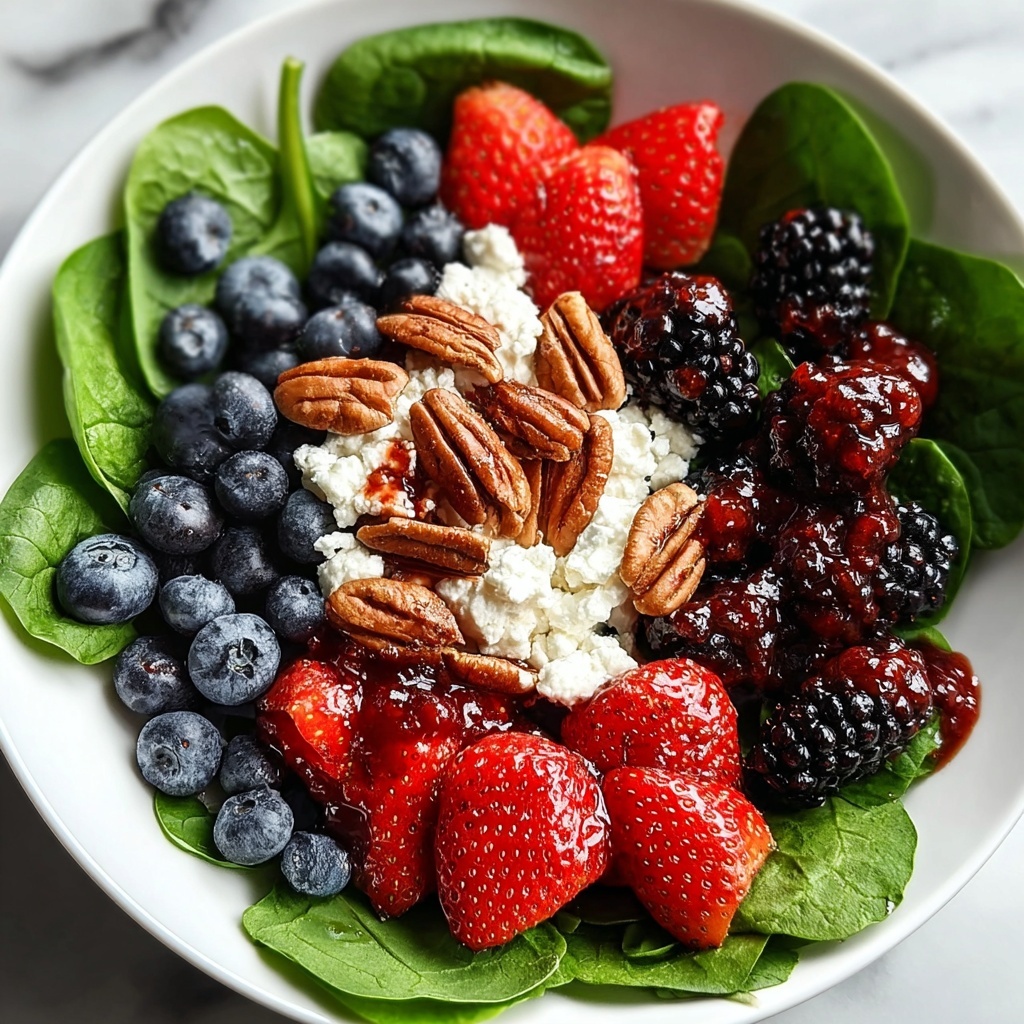 Berry Spinach Salad with Pecans, Feta, and Balsamic Glaze Recipe - Recipe Image
