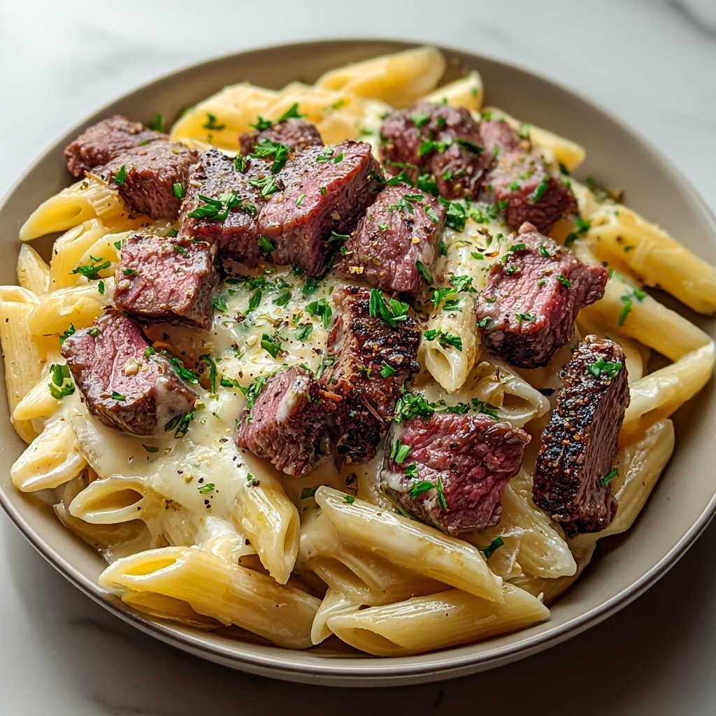 Steak and Creamy Garlic Parmesan Pasta Recipe - Recipe Image