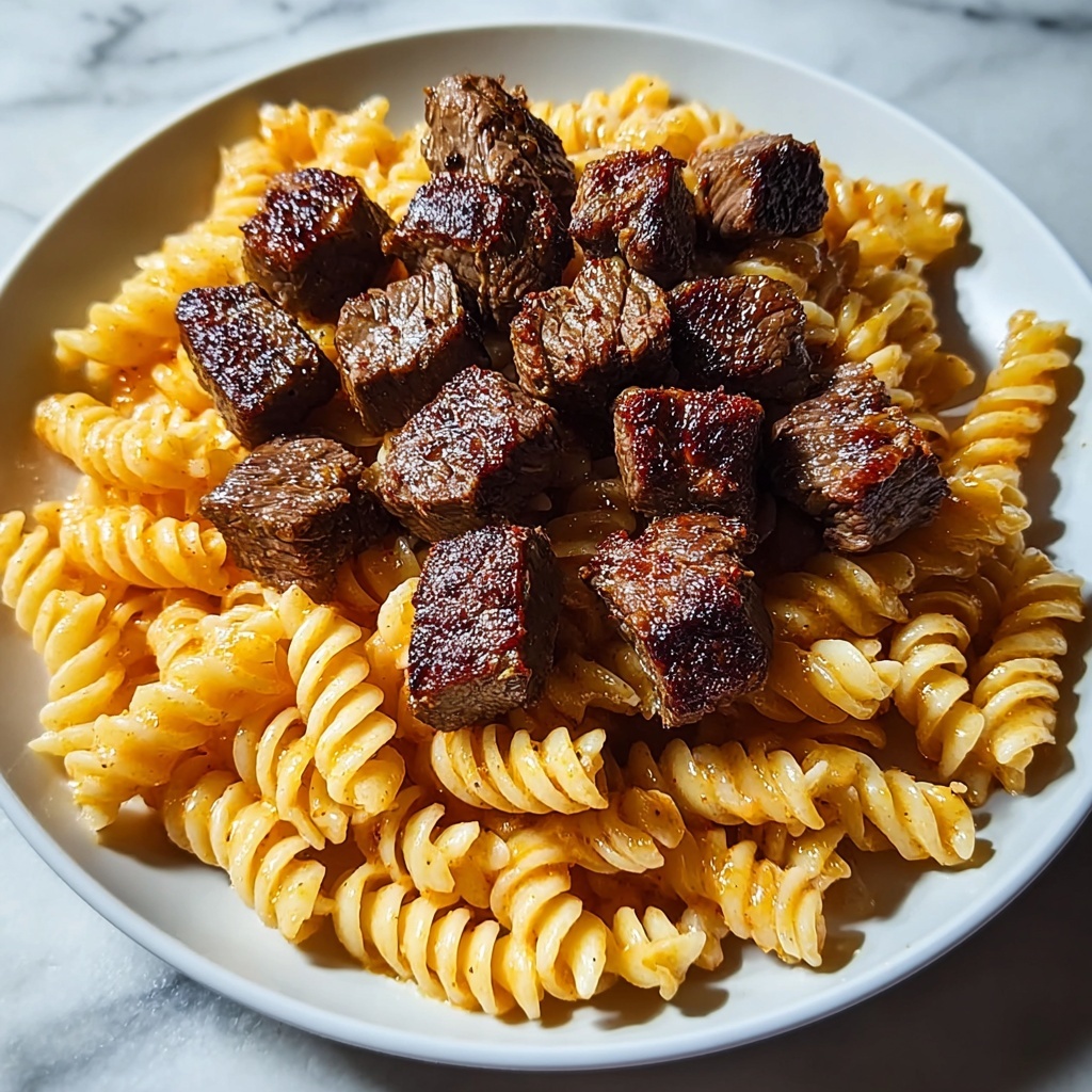 Cajun Steak Tips with Cheesy Parmesan Rotini Recipe - Recipe Image