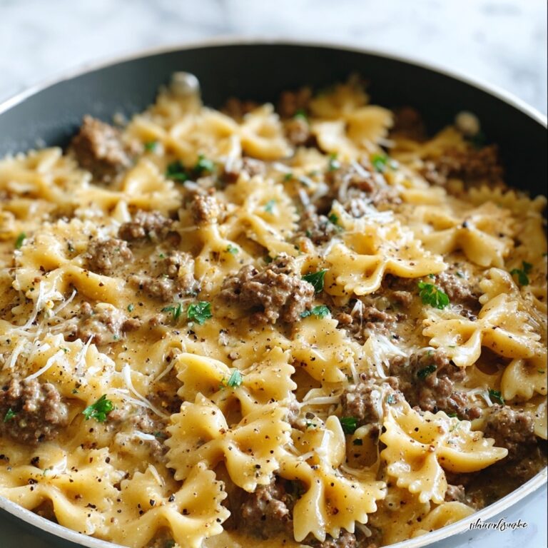 Cheesy Beef and Bowtie Pasta in Garlic Butter Recipe
